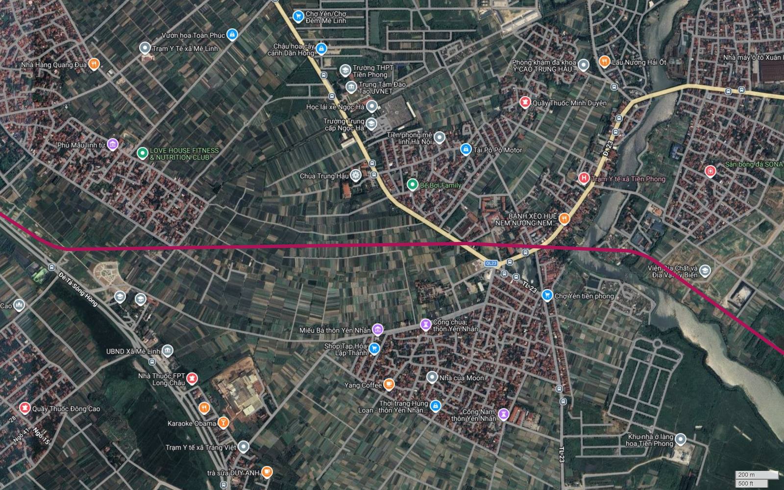 Hành lang metro số 18 Hà Nội cắt Quốc lộ 23 và tỉnh lộ TL-23 tại địa bàn Tiền Phong, Mê Linh
